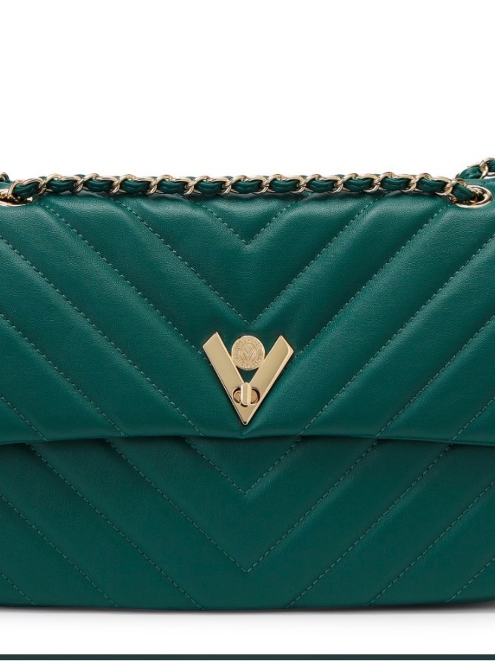 Valentino Teal Quilted Shoulder Bag with Gold Chain and V-Logo Clasp